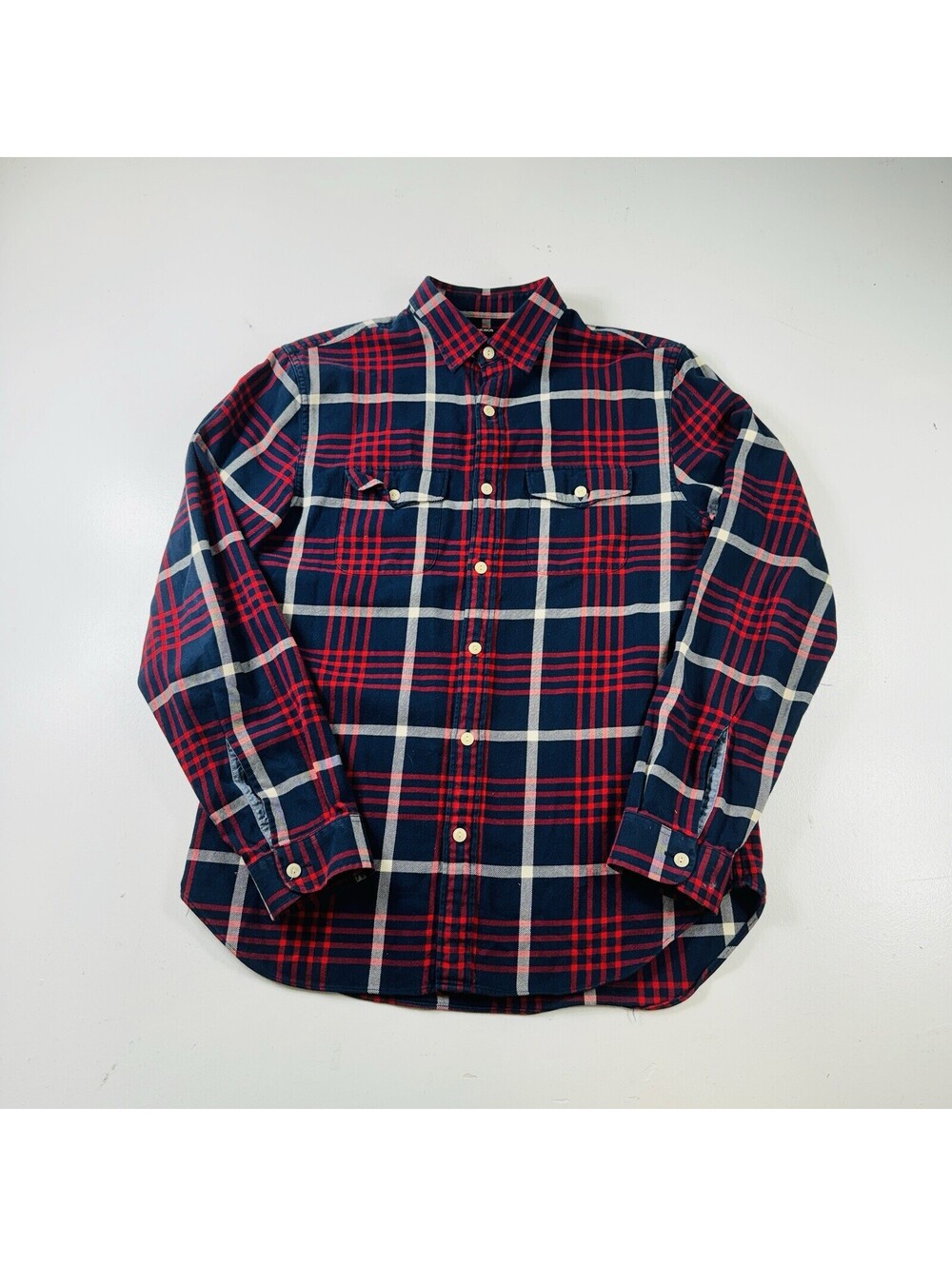 Bonobos Flannel Button Down Shirt L/S Navy Red Plaid Mens Size Medium